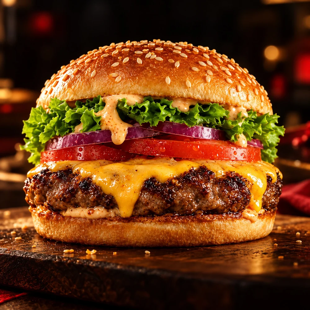 Beef burger with melted cheese