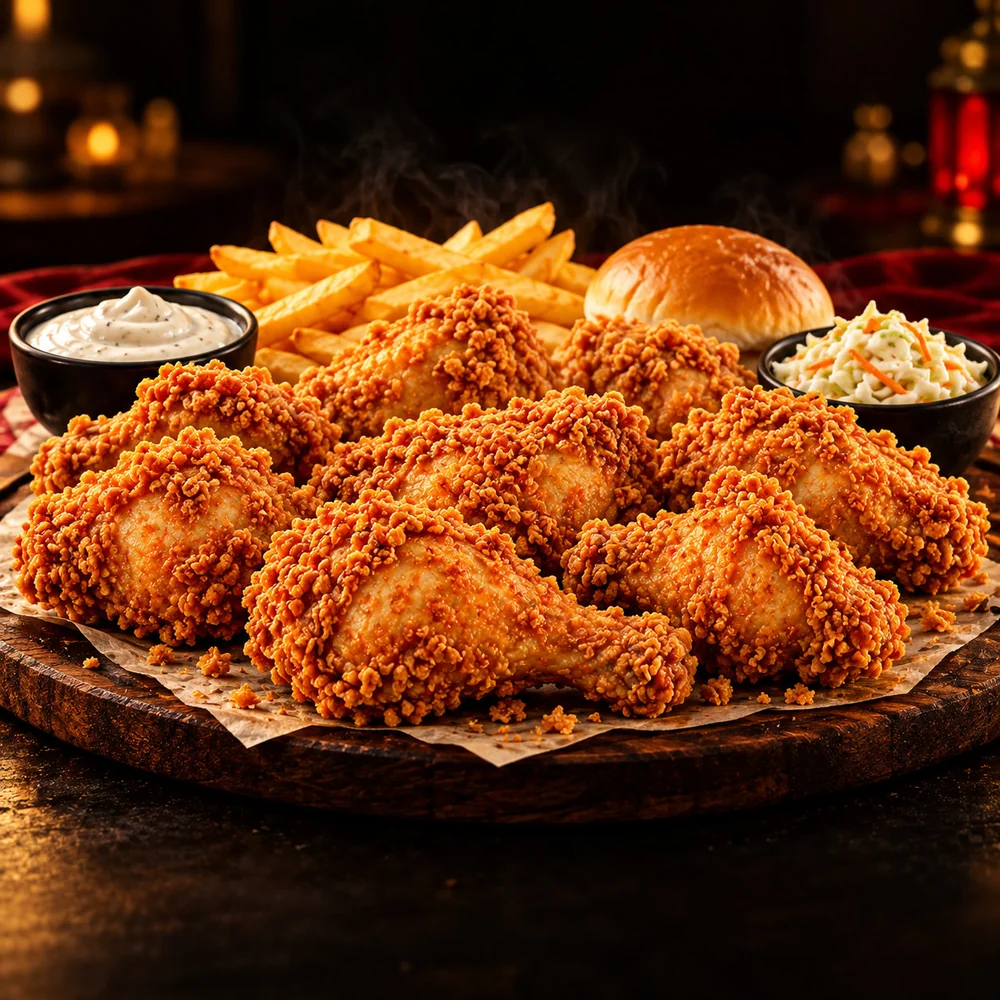 Broast full with fries, garlic, coleslaw, and a bun
