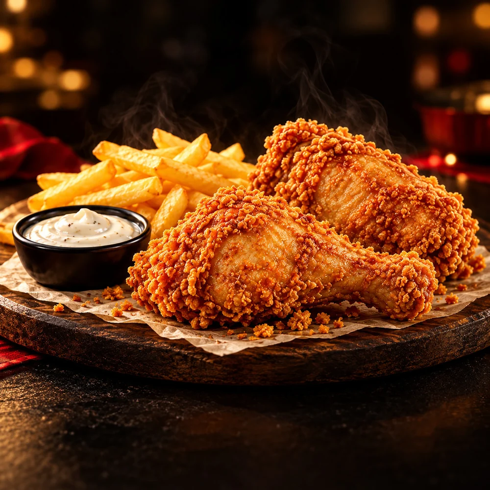 Broast quarter with fries and garlic