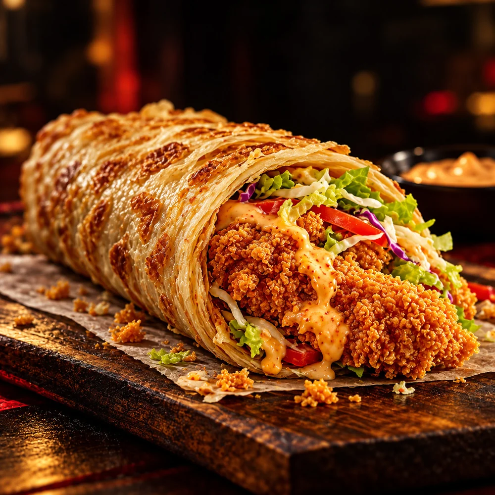 Crispy chicken paratha roll