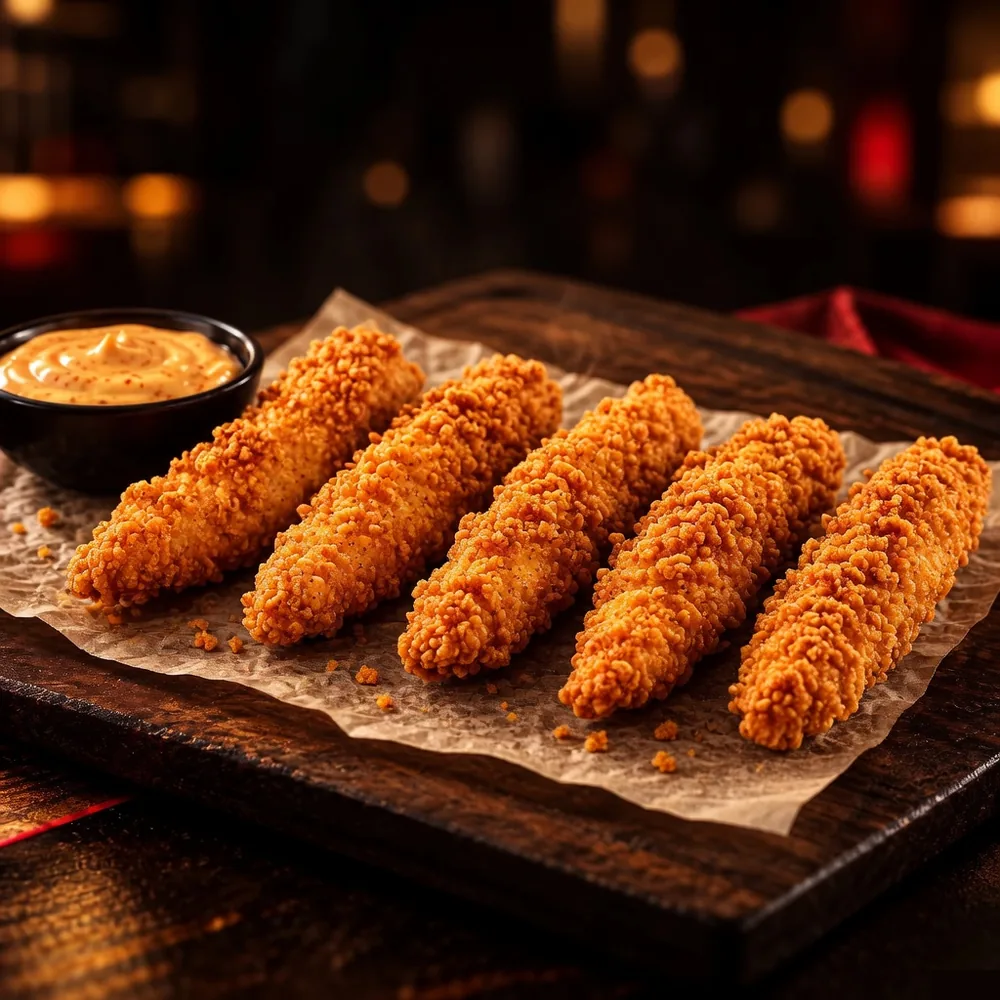 Five crispy chicken strips