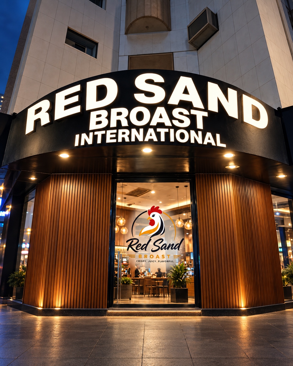 Red Sand Broast International storefront prepared for its October opening — مطعم بروست حي البحر المدينة المنورة